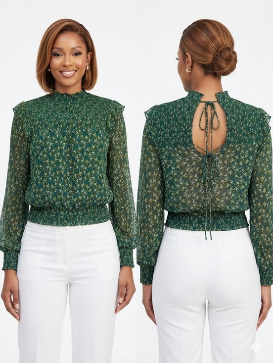 Free People Tops - Free People Dark Green Floral Blouse
